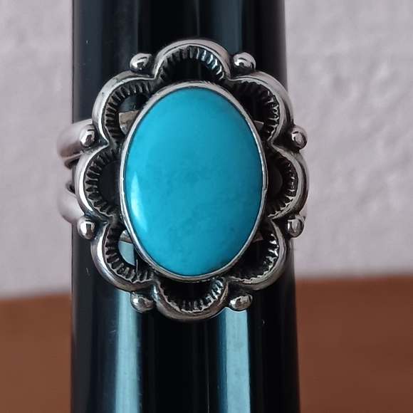 925 Silver Double Band Turquoise Ring - Picture 2 of 13